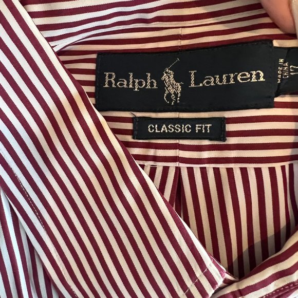 Polo Ralph Lauren Other - Polo Ralph Lauren Men's Classic Fit Striped Burgundy Button Down Shirt, Neck 17